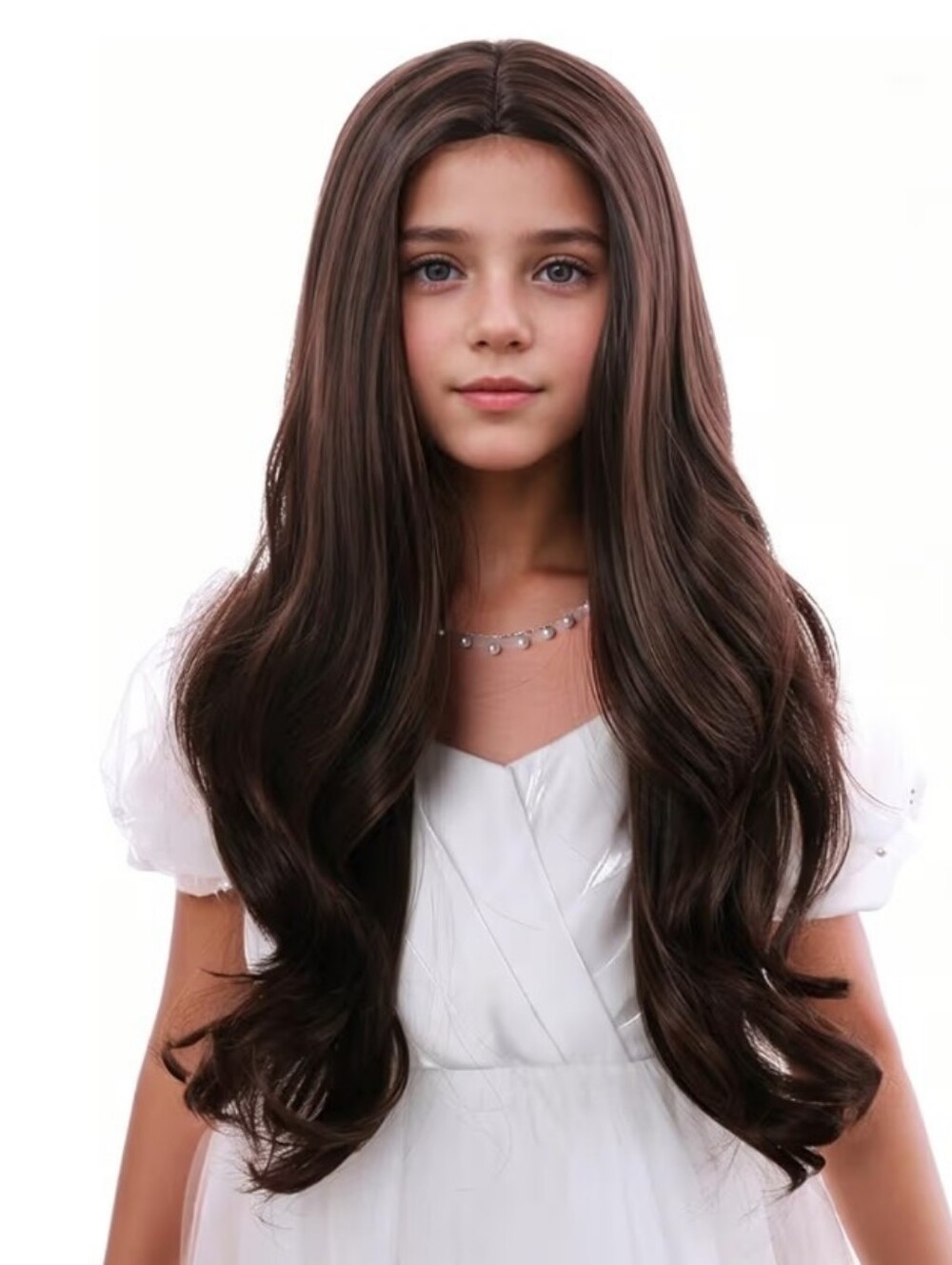 Child's/Girls Long Dark Brown Wavy Wig Heat Resistant Synthetic
